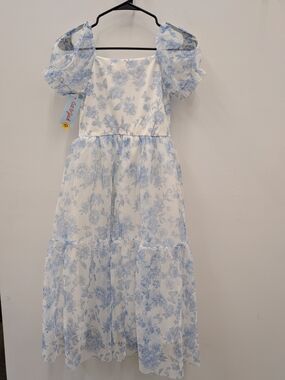 Cat & Jack Floral Tulle Dress Blue White Size L 10-12